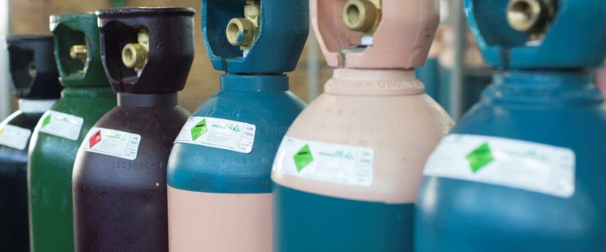 Industrial gas cylinders at Stargas depot